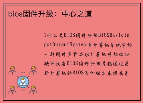 bios固件升级：中心之道