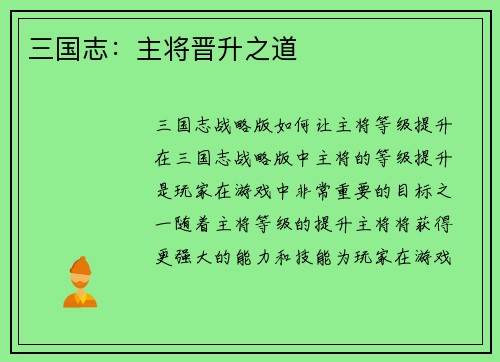 三国志：主将晋升之道