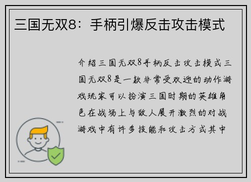三国无双8：手柄引爆反击攻击模式